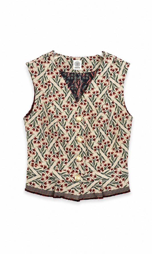 Gilet in tulp/rozen print met tailleband en plooitjes