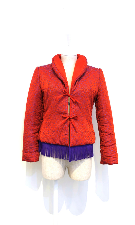 REWORK jas met franje en donsvoering