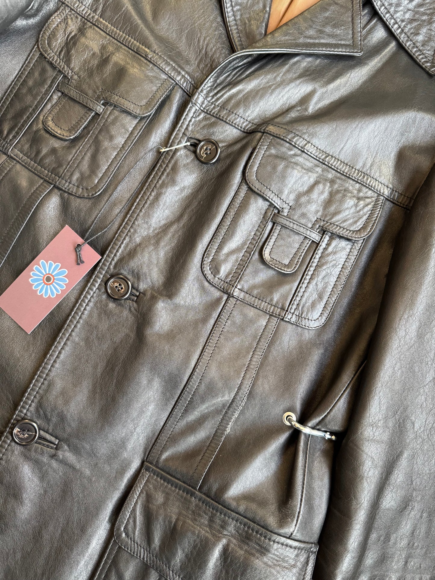 REWORK zwart leren jas met zilveren gespen