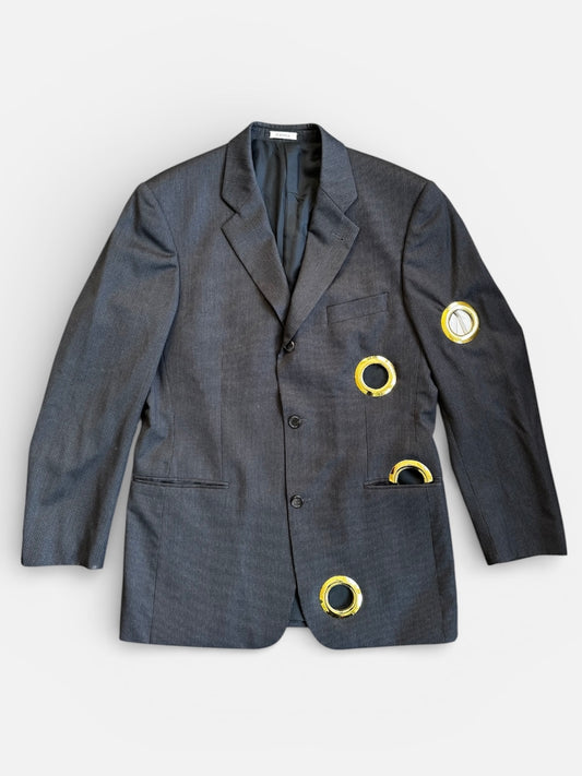 REWORK zwarte, gestreepte blazer met gaten