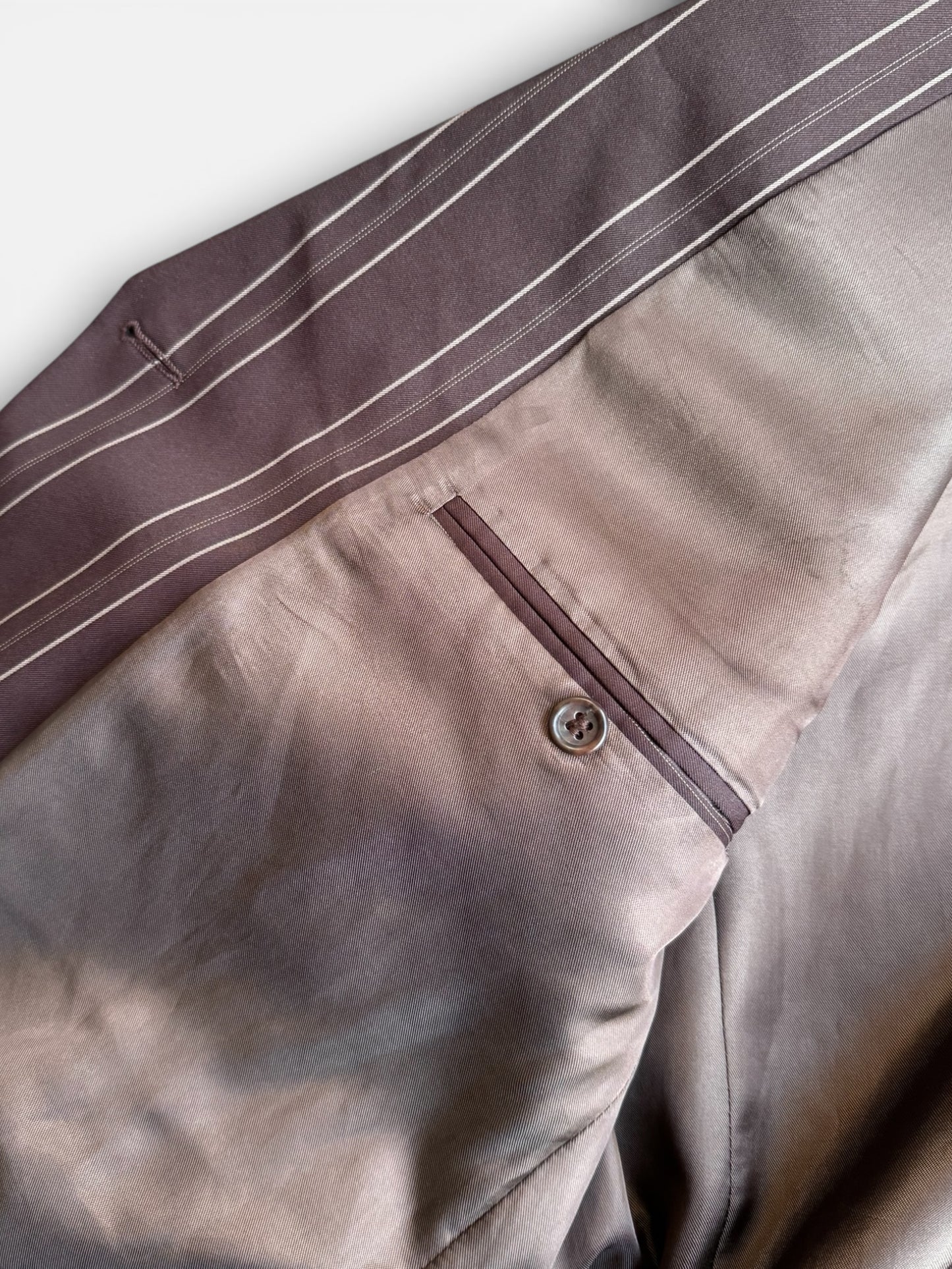 REWORK bruin, gestreepte double breasted blazer met kant