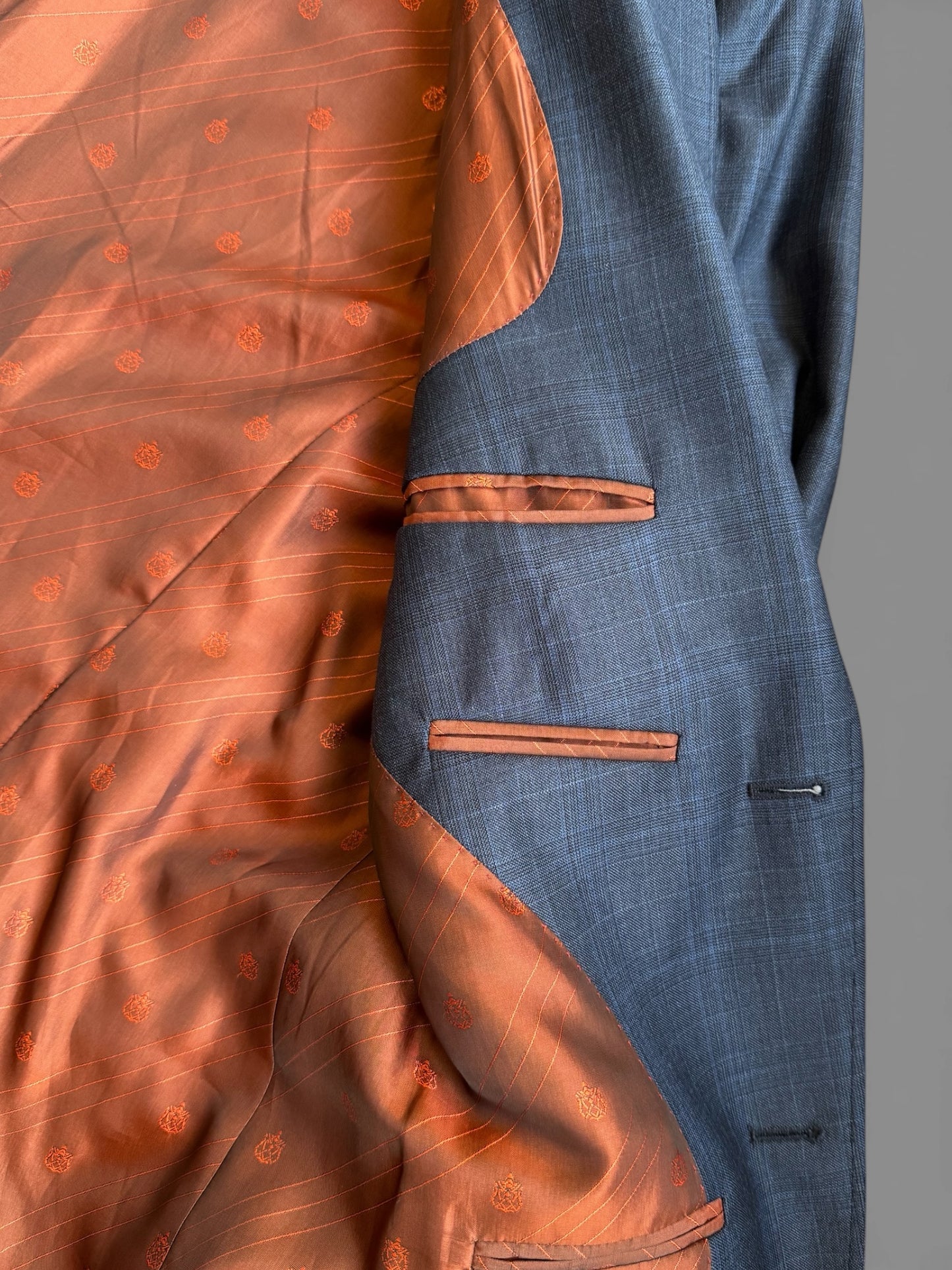 REWORK geruitte, blauwe blazer met spijkermouw