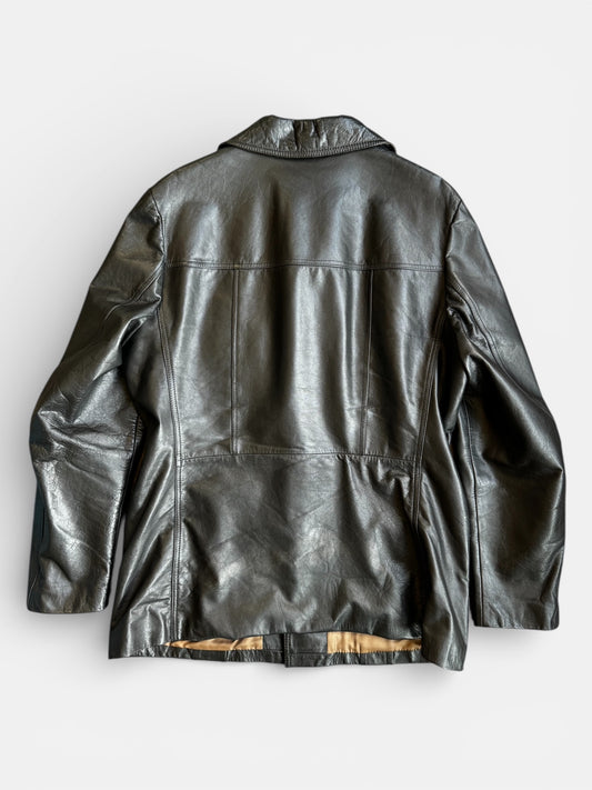 REWORK zwart leren jas met zilveren gespen