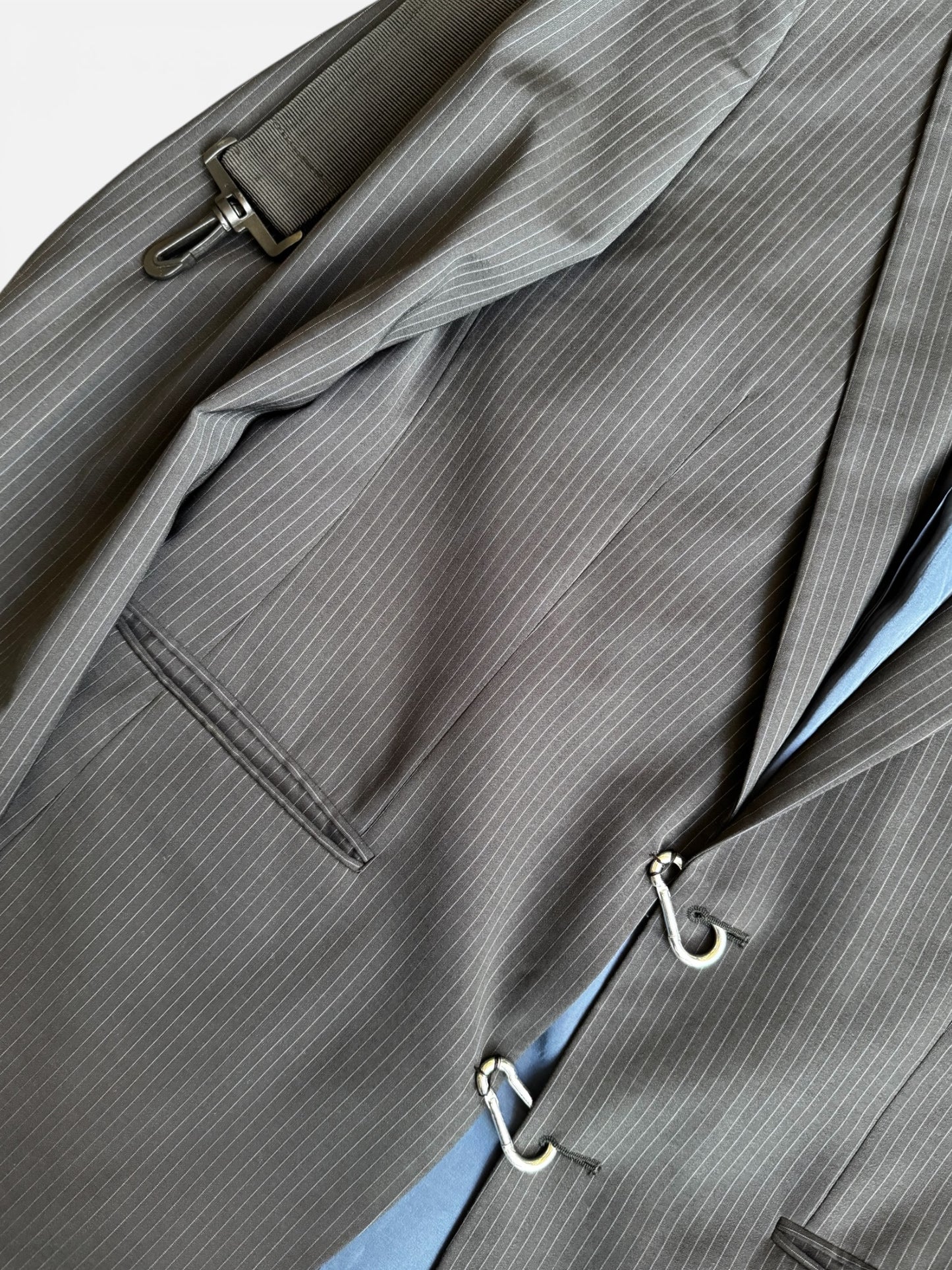 REWORK zwarte, gestreepte blazer met gespen en band