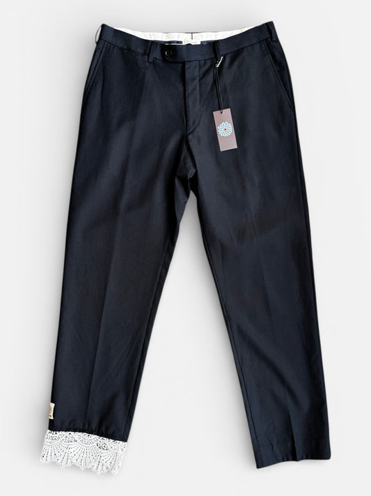REWORK blauw gestreepte pantalon met kant