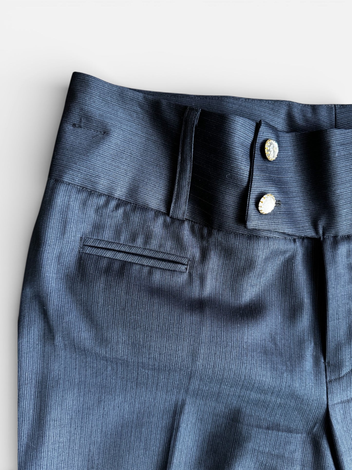REWORK donkerblauwe pantalon met brede band en sierknopen