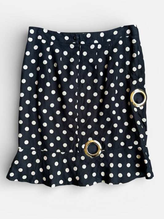 REWORK donkerblauwe rok met stippen en zilveren gaten