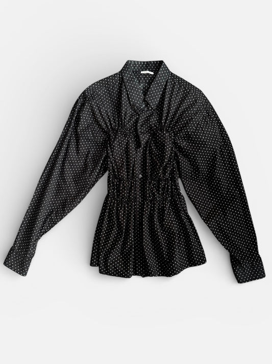 REWORK zwart wit getipte getailleerde blouse