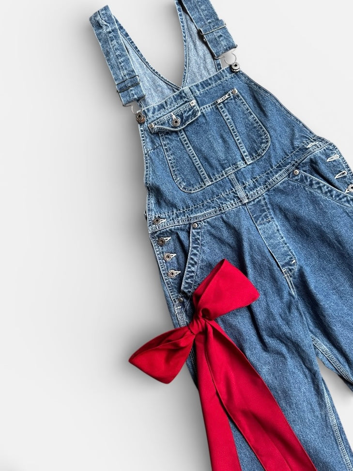 REWORK denim tuinpak met rode strik