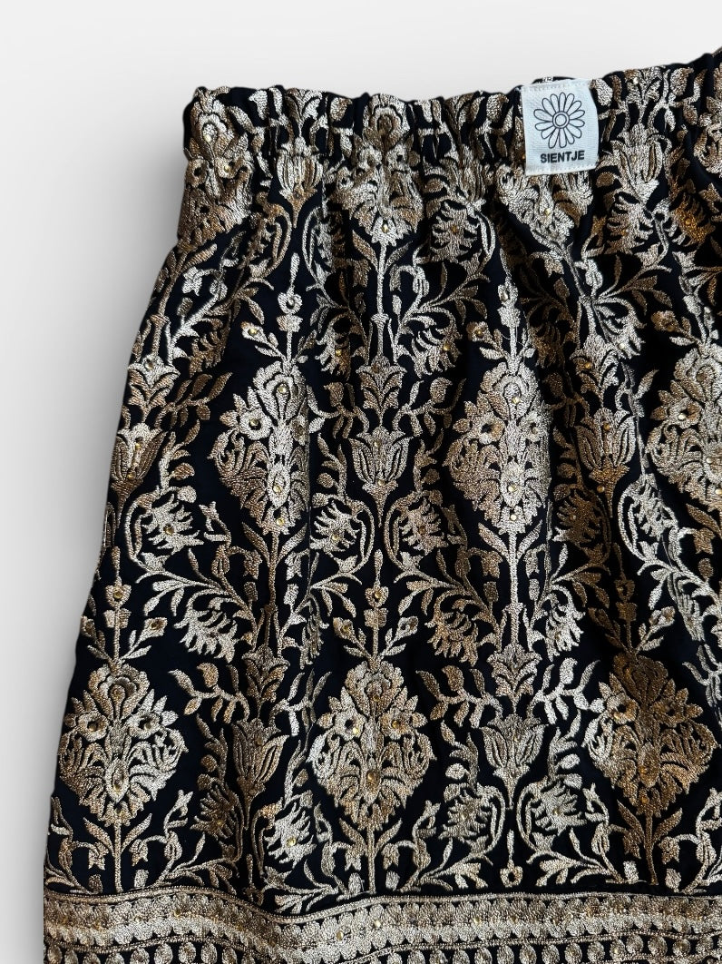 REWORK zwart rokje/top met gouden barok print