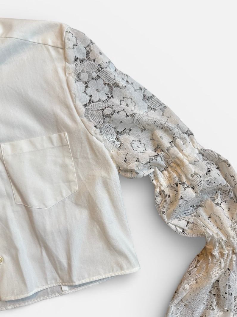 REWORK wit overhemd met kanten mouwen