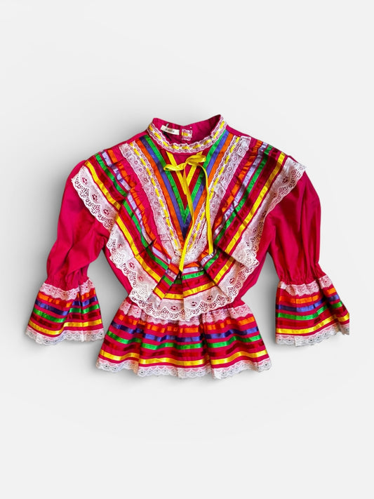 REWORK roze getailleerde top met linten en kant