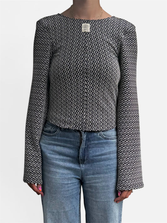 Zwart witte stretchtop met open rug