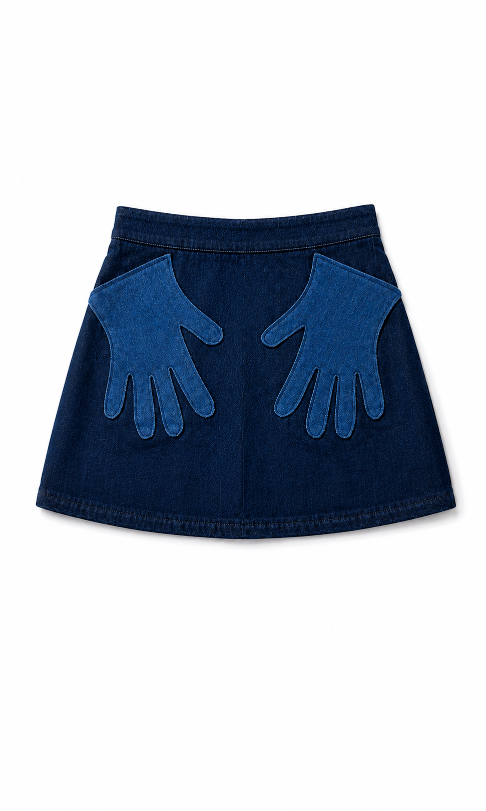 Denim rok met handen als zakken