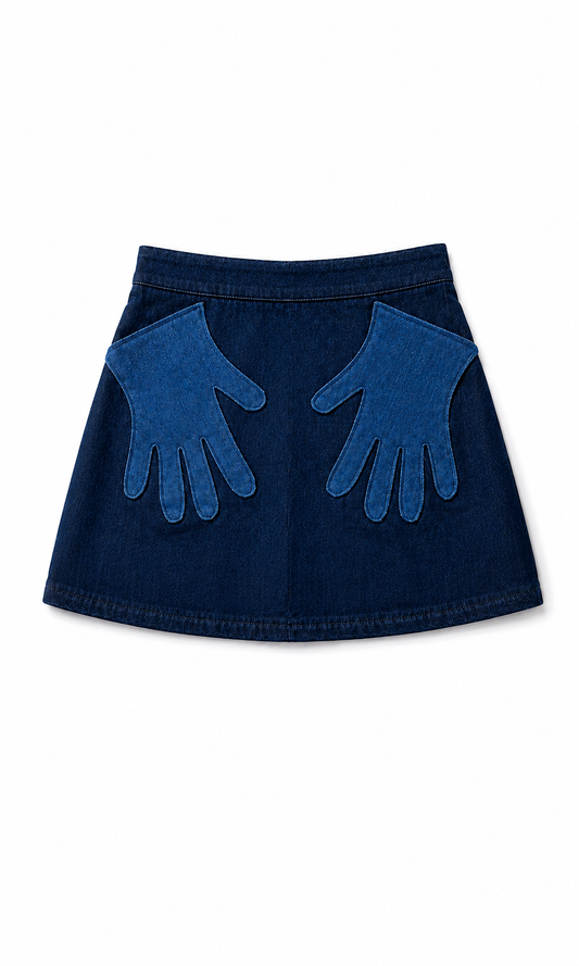 Denim rok met handen als zakken