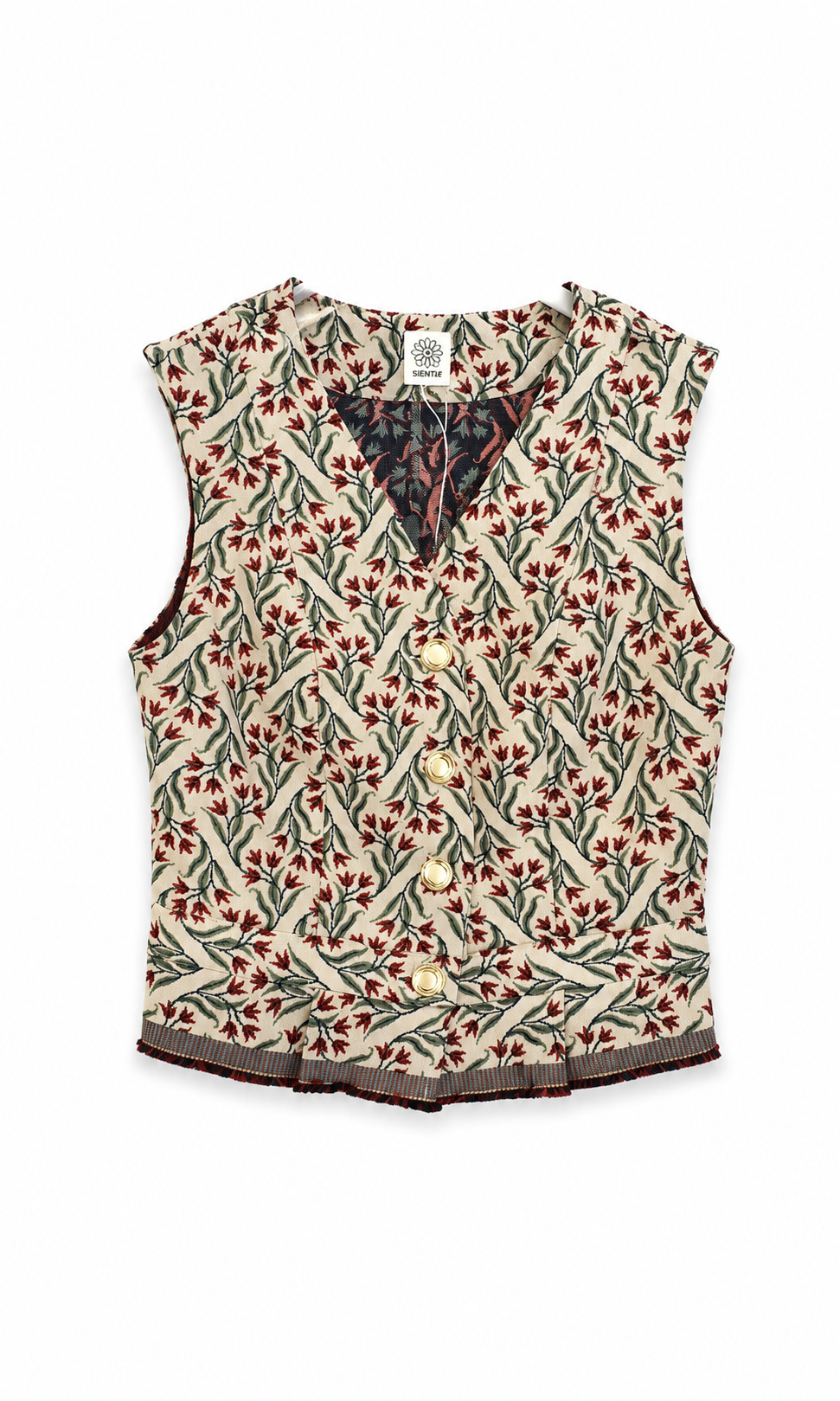 Gilet in tulp/rozen print met tailleband en plooitjes