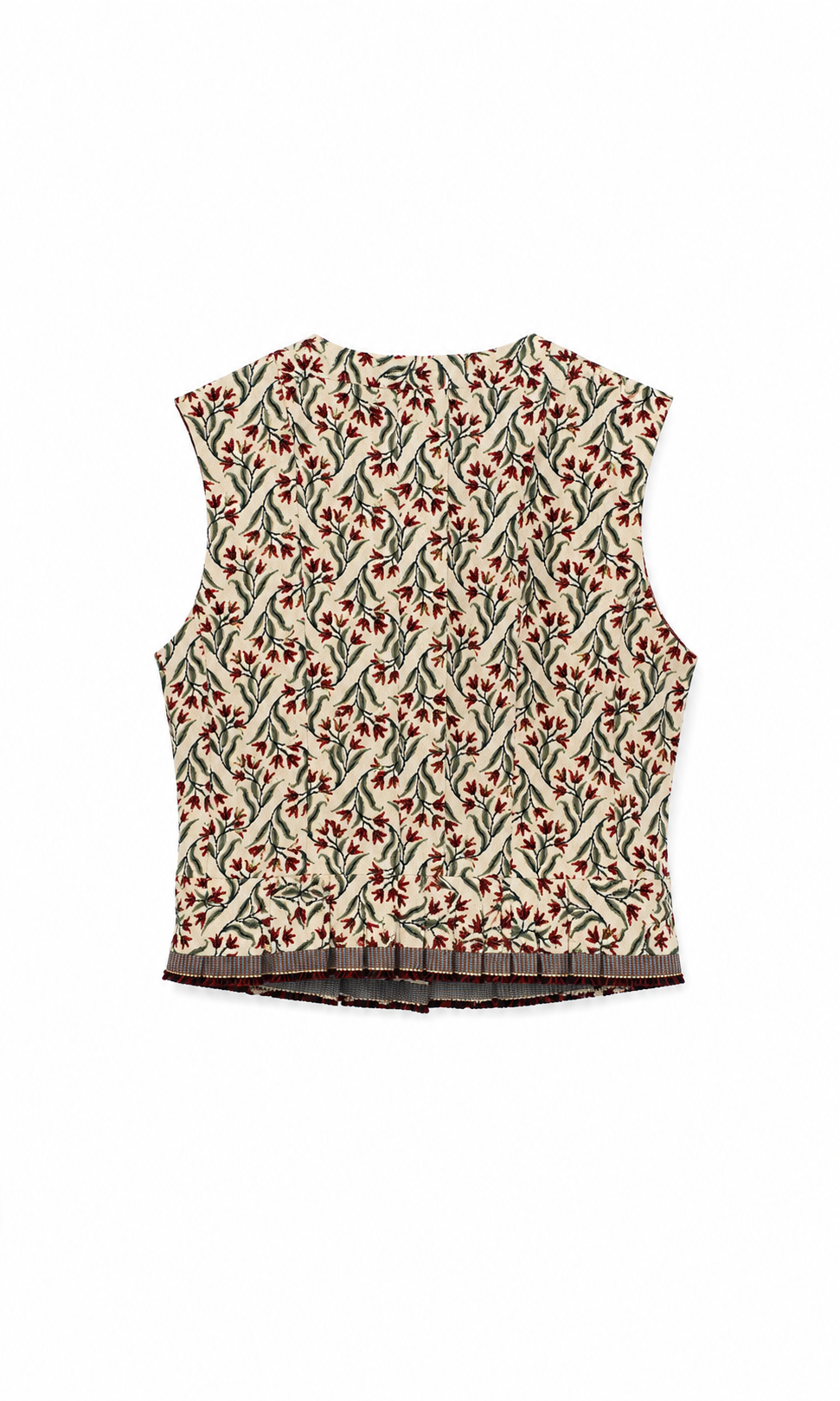 Gilet in tulp/rozen print met tailleband en plooitjes
