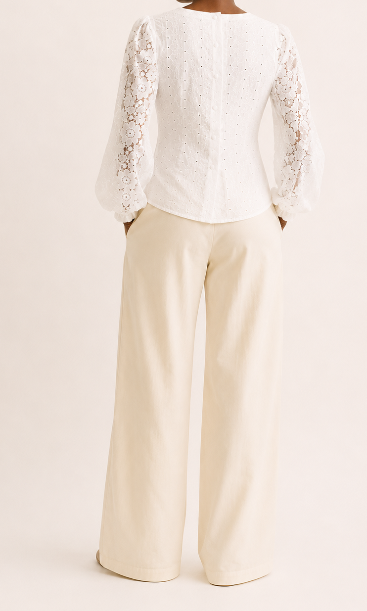 REWORK witte blouse met kanten mouwen