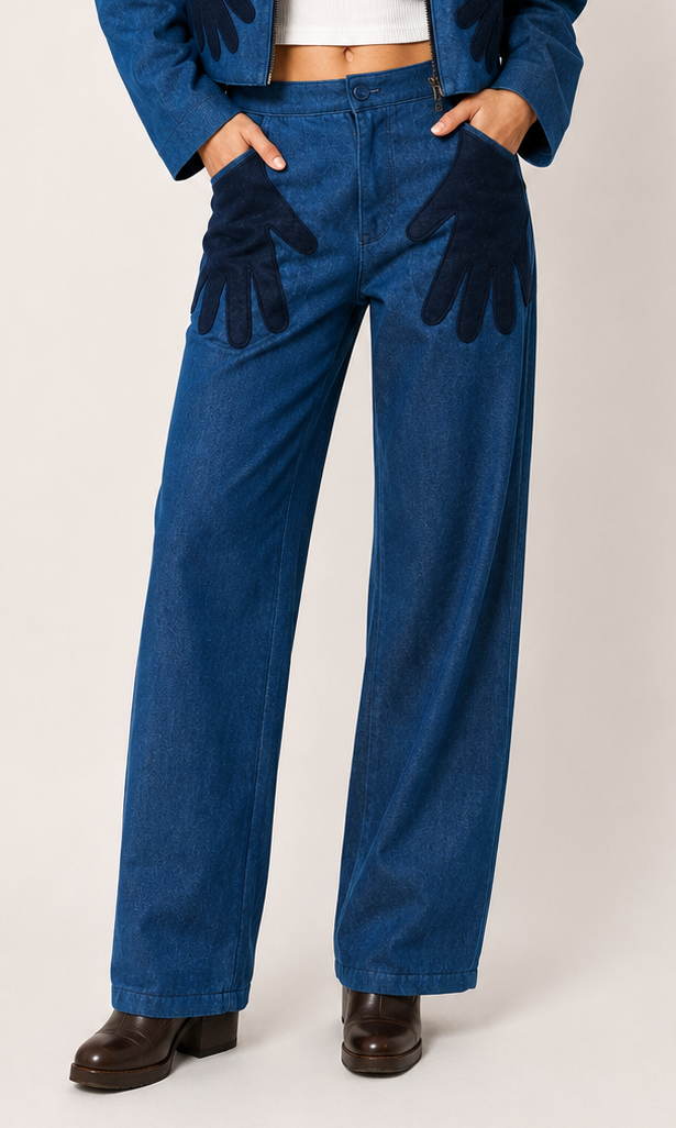 Denim broek met handen als zakken
