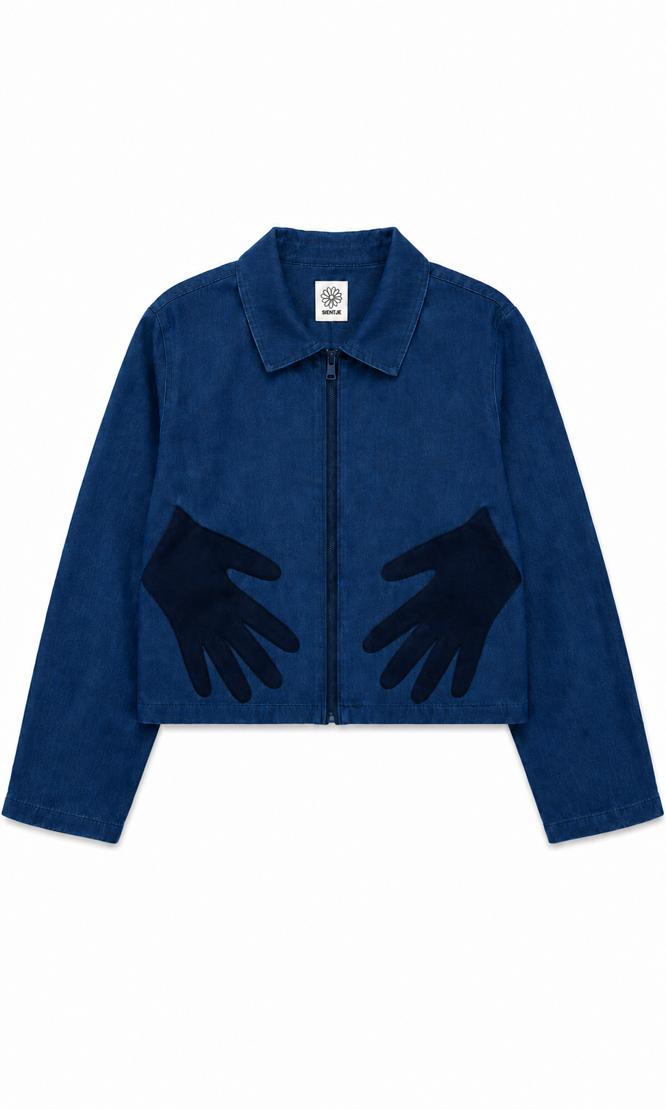 Denim gevoerde jas kort met handen als zakken