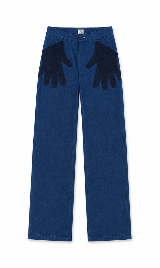 Denim broek met handen als zakken