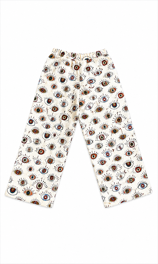 Broek in ogen print met elastiekband