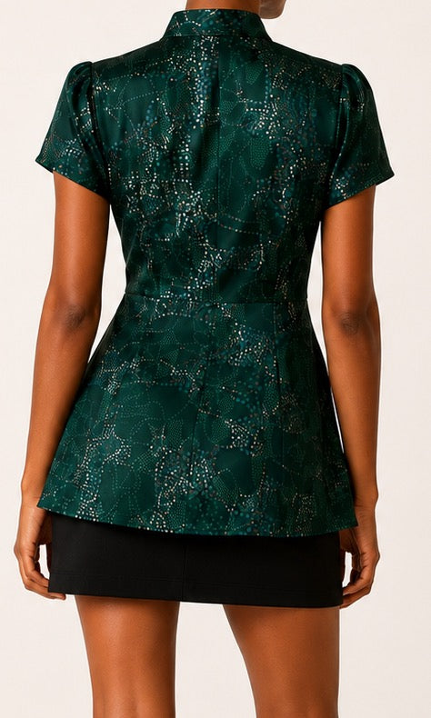 REWORK turquoise, zijden top met bloemenprint