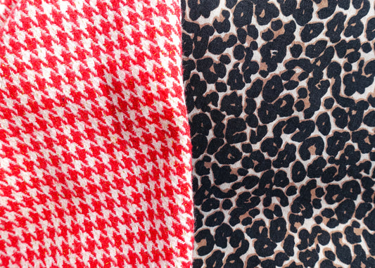 Asymmetrische A-lijn jurk met roodwit pied de poule en panter