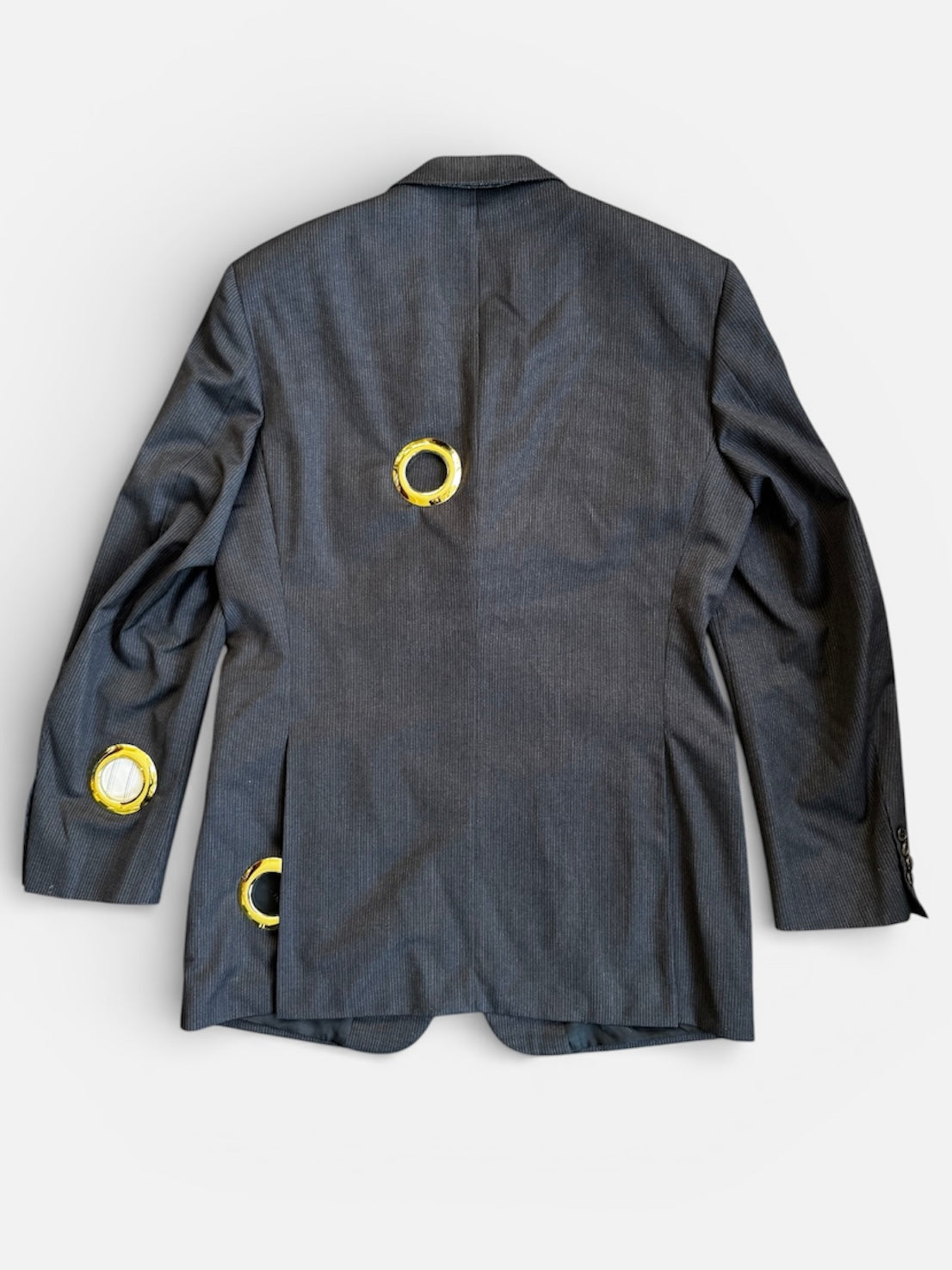 REWORK zwarte, gestreepte blazer met gaten