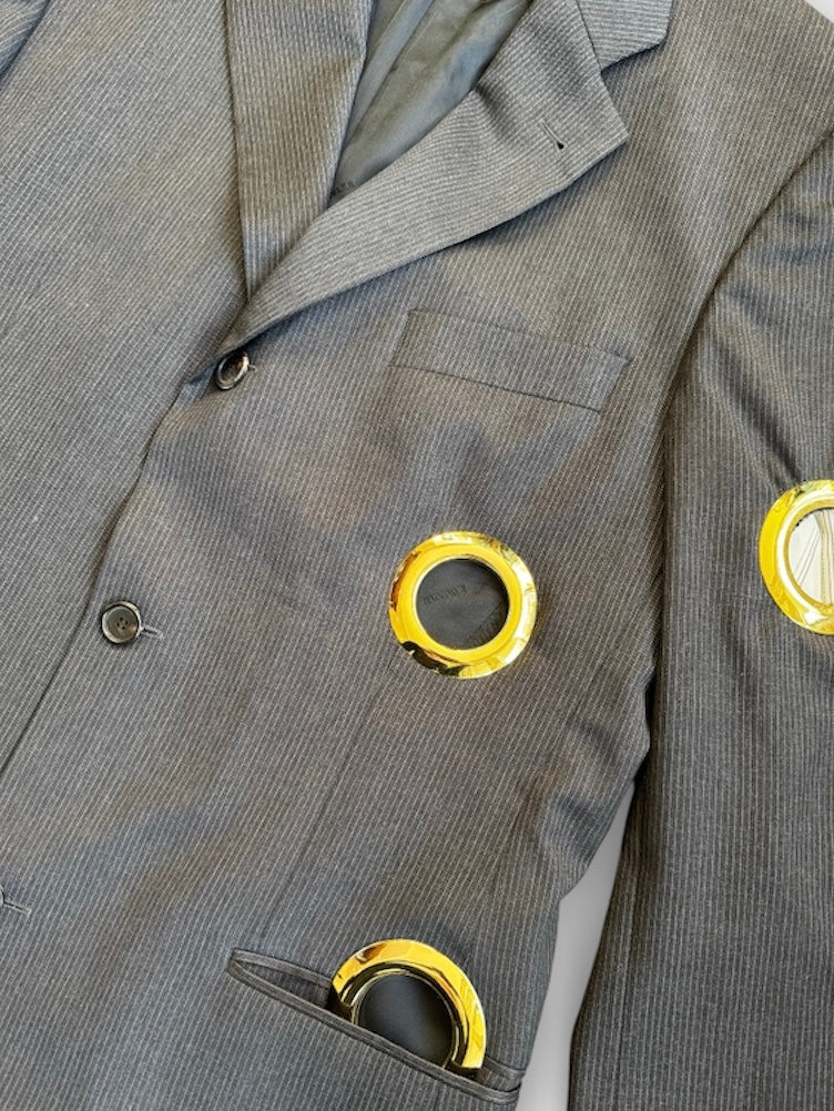 REWORK zwarte, gestreepte blazer met gaten