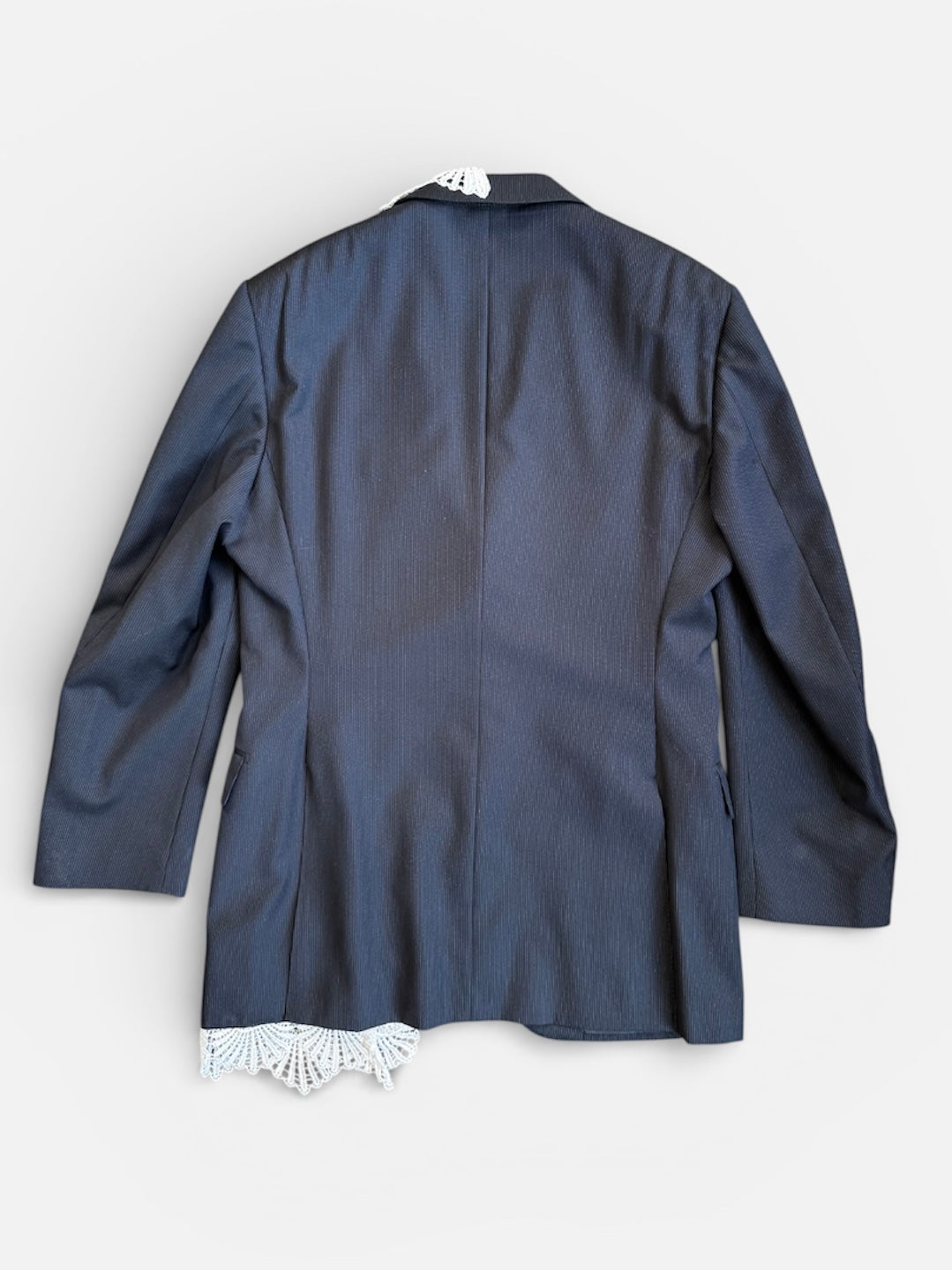 REWORK donkerblauw, gestreepte blazer met kant