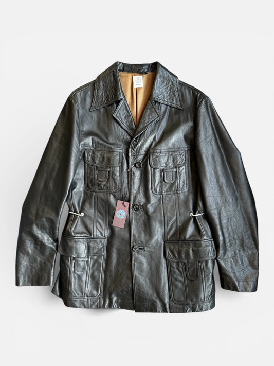 REWORK zwart leren jas met zilveren gespen