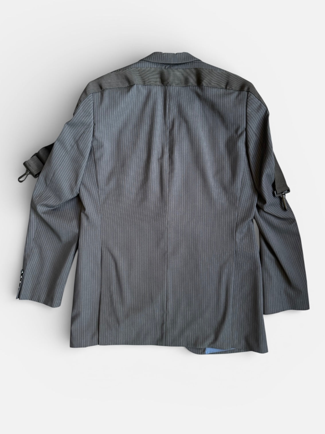 REWORK zwarte, gestreepte blazer met gespen en band