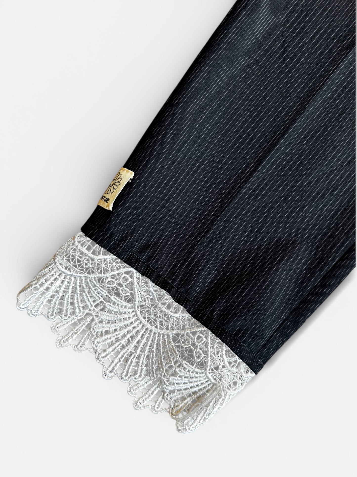 REWORK blauw gestreepte pantalon met kant