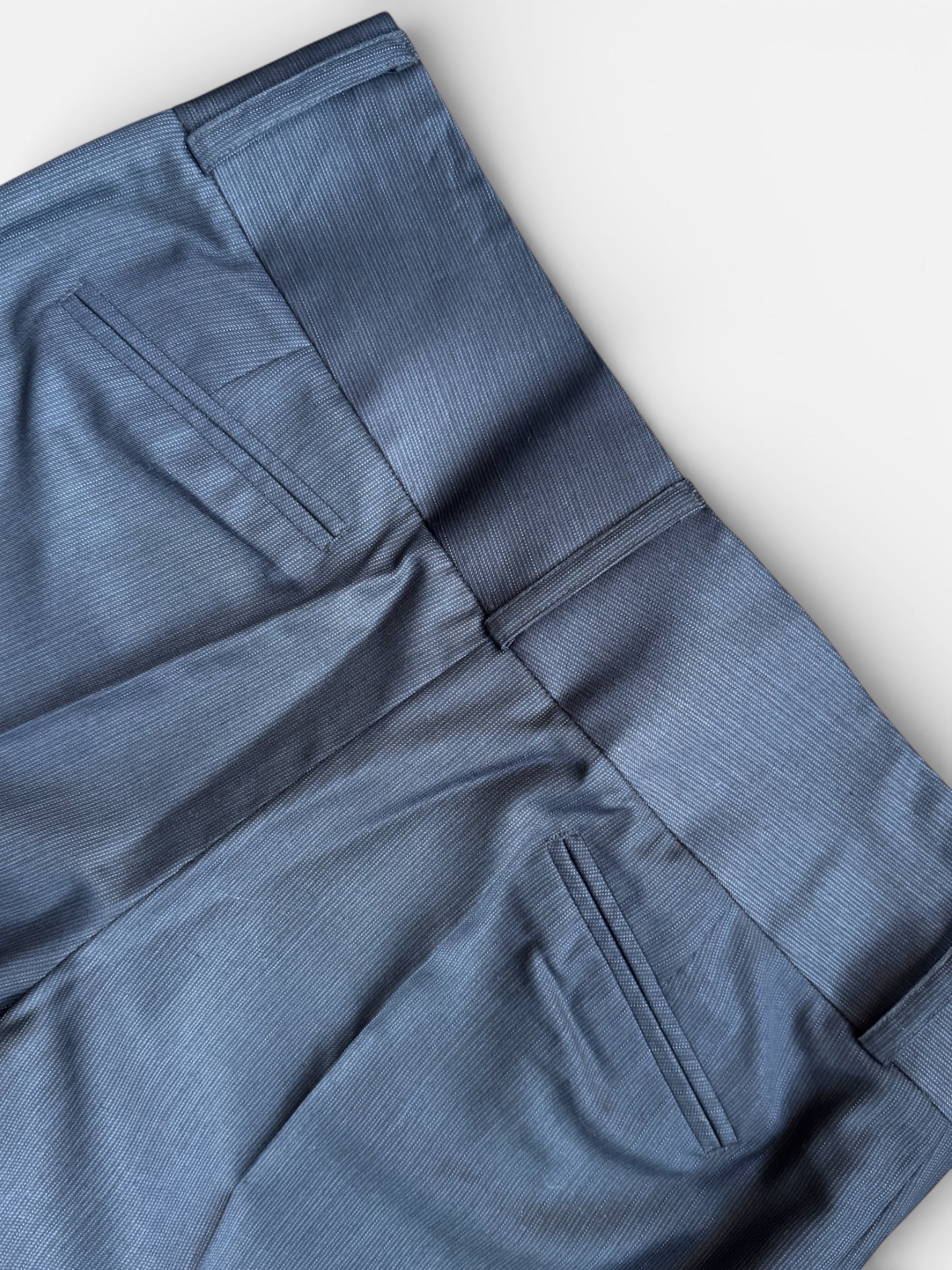 REWORK donkerblauwe pantalon met brede band en sierknopen