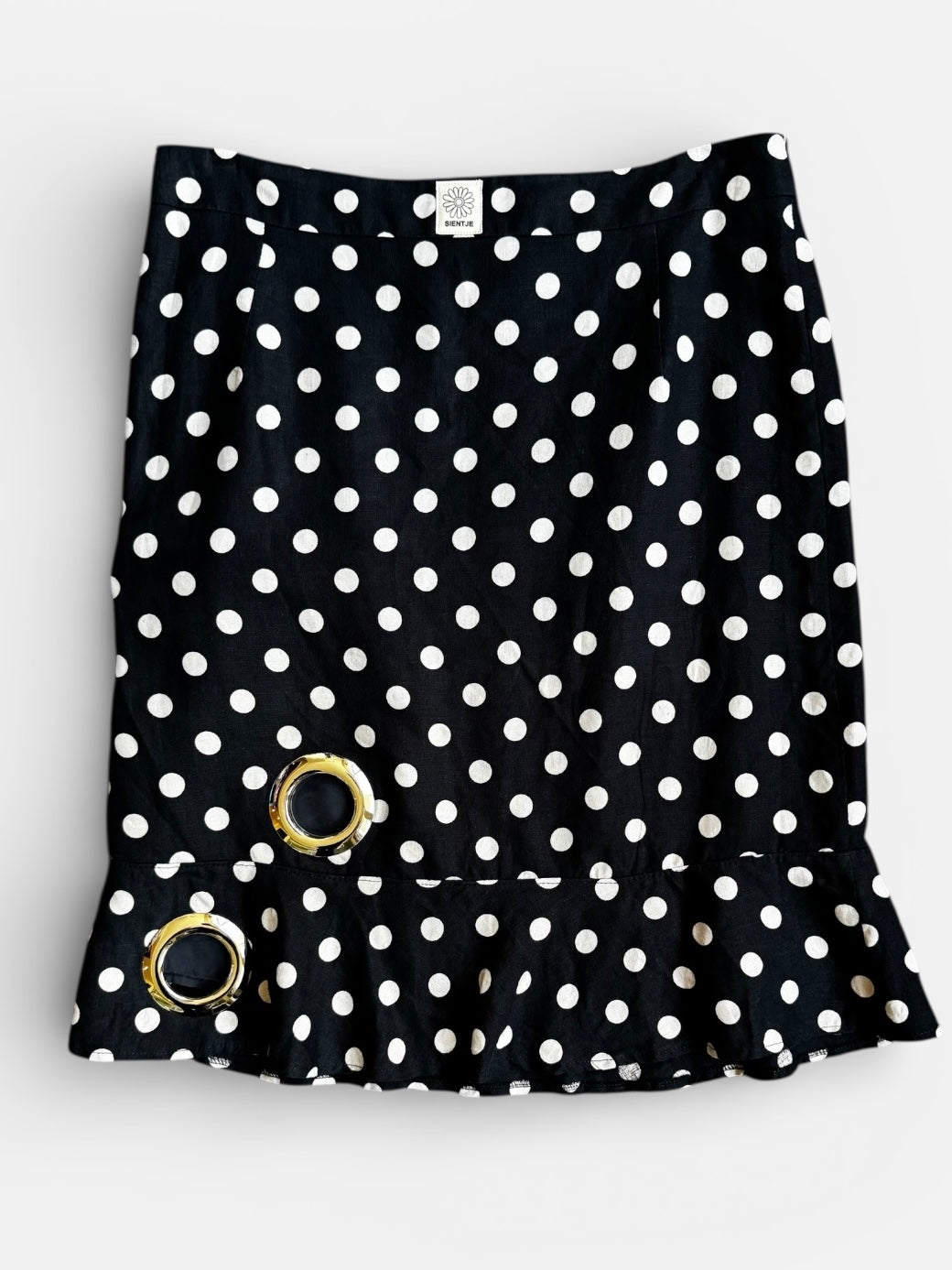 REWORK donkerblauwe rok met stippen en zilveren gaten
