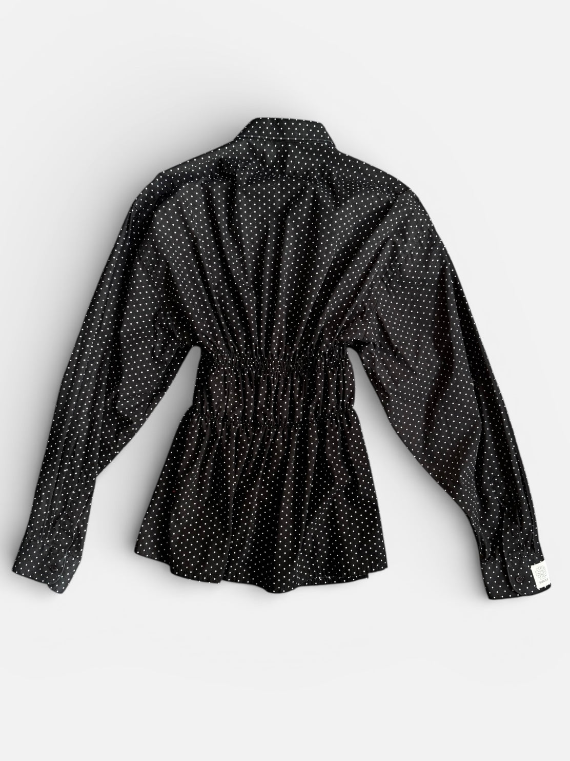 REWORK zwart wit getipte getailleerde blouse