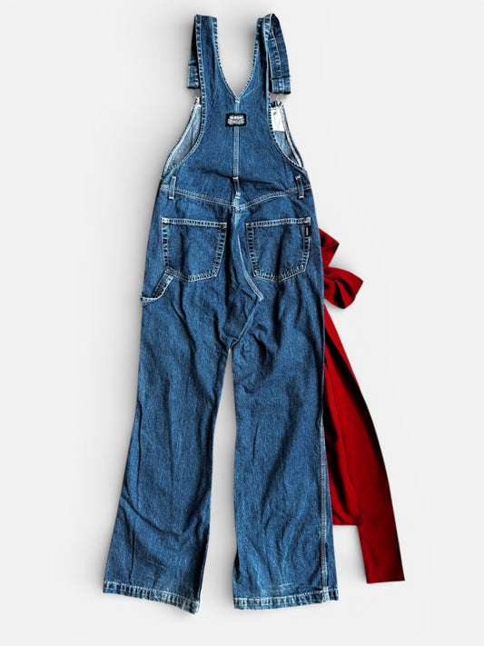 REWORK denim tuinpak met rode strik