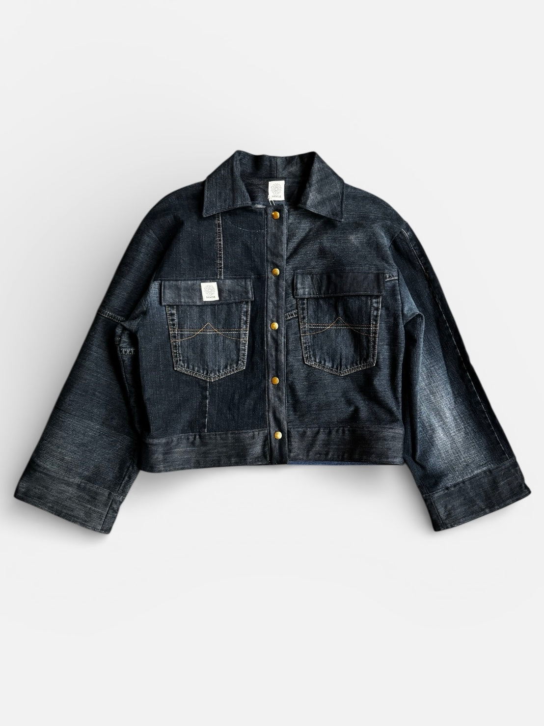 REWORK denim/spijkerjas gemaakt van spijkerbroeken met borstzakken en drukknopen