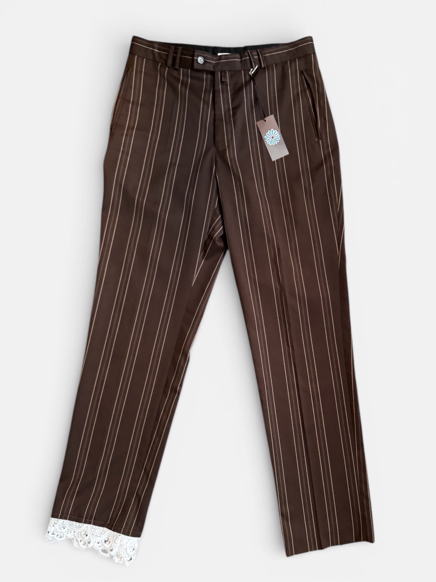 REWORK bruin gestreepte pantalon met kant