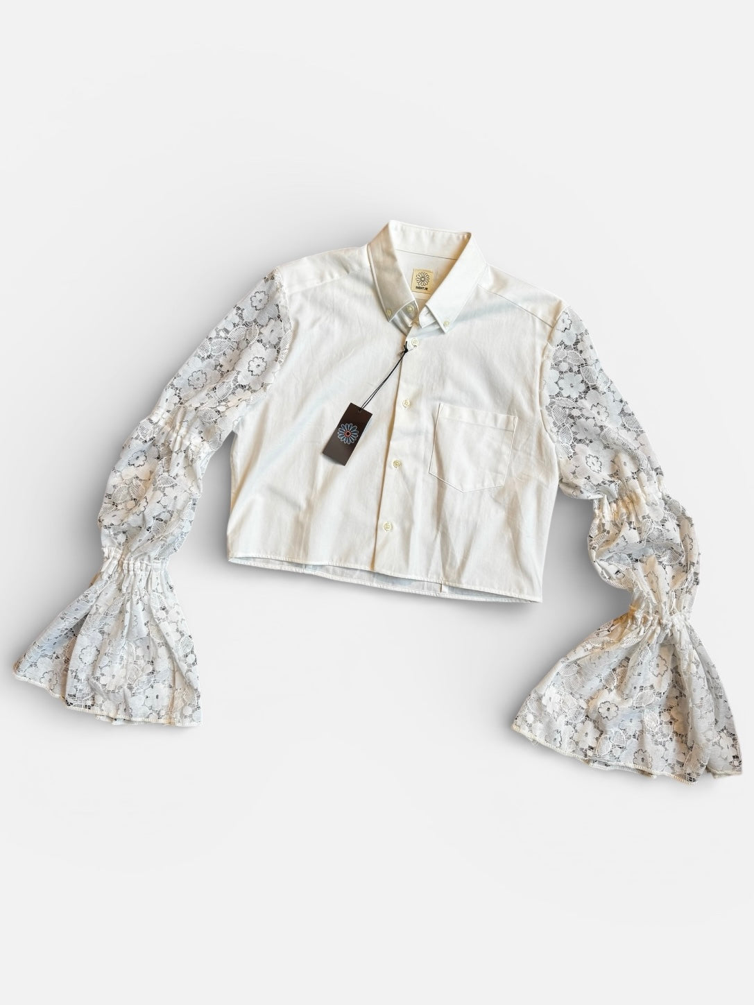 REWORK wit overhemd met kanten mouwen