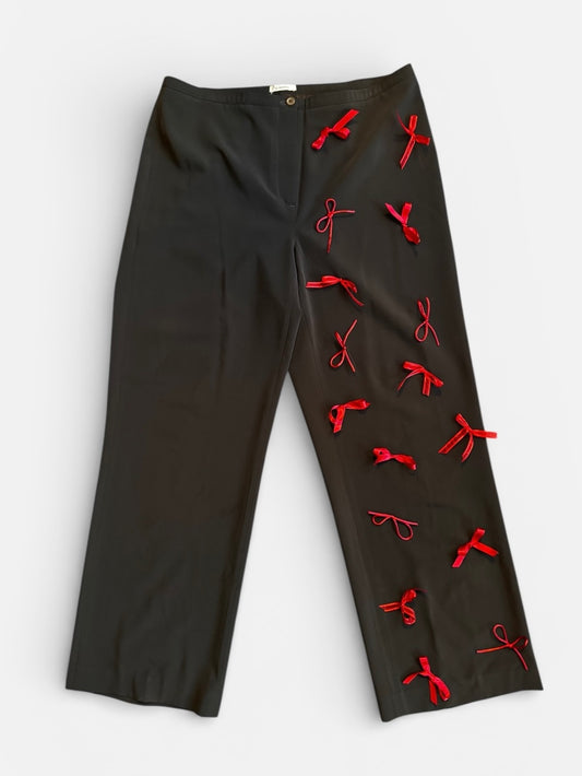 REWORK bruine pantalon met rode strikjes