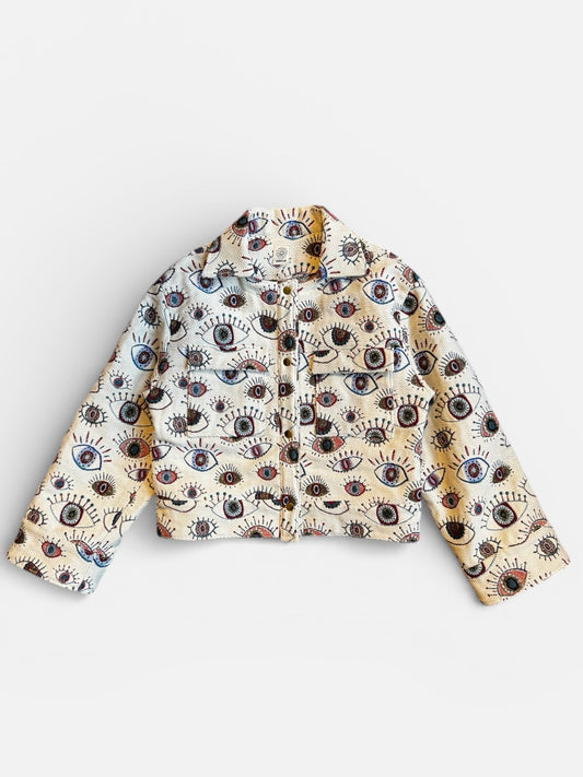 Jas in ogen print met borstzakken en drukknopen