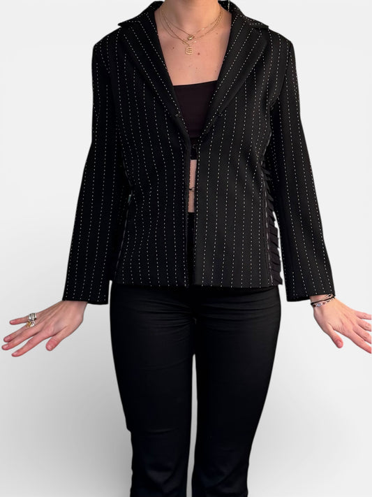 REWORK zwart, gestreepte blazer met lint en tailledetail