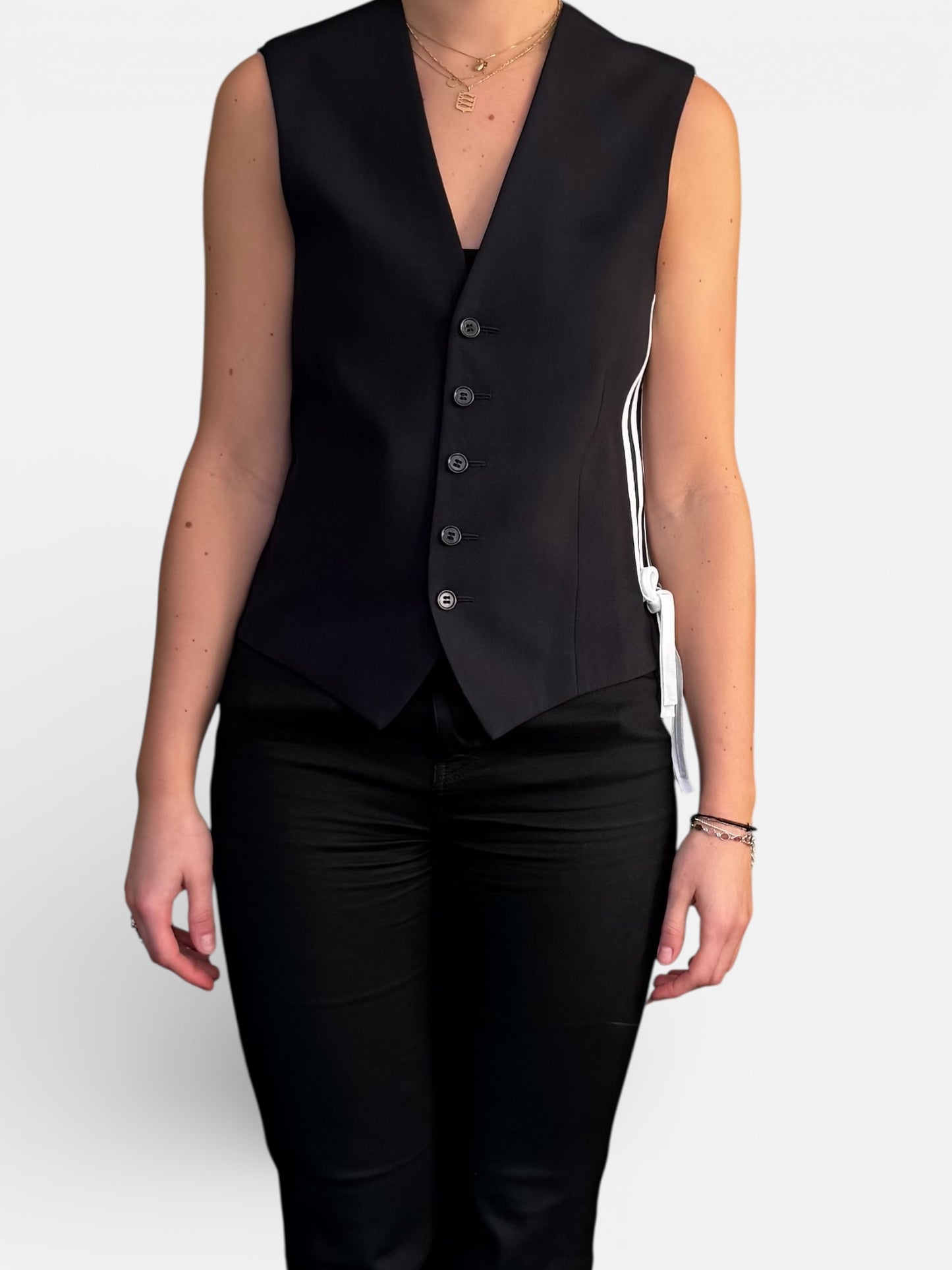 REWORK donkerblauw gilet met witte strepen