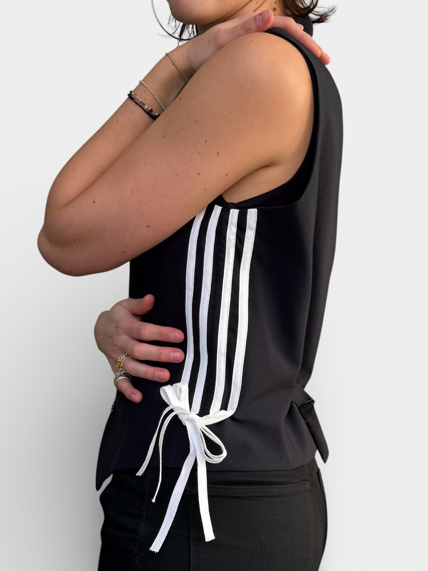 REWORK donkerblauw gilet met witte strepen