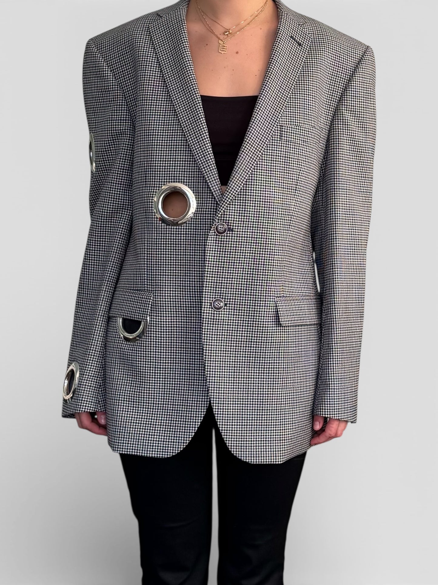 REWORK geruitte blazer met gaten