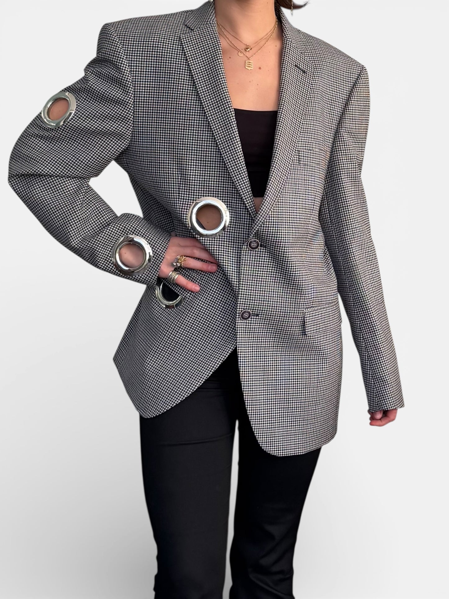 REWORK geruitte blazer met gaten