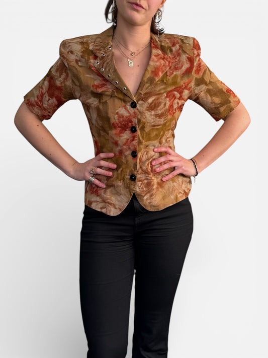 REWORK getailleerde top in bloemmotief met schoudervulling