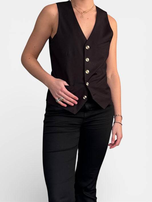 REWORK zwart gilet met gouden knopen